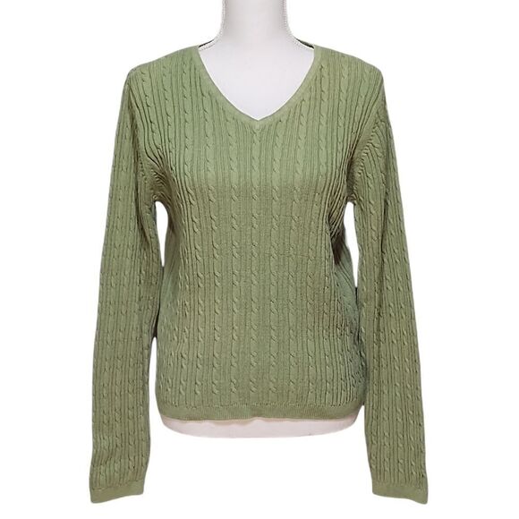 Selma Cury 100% Cotton Ribbed Long Sleeve V-Neck Sweater L - Picture 1 of 5